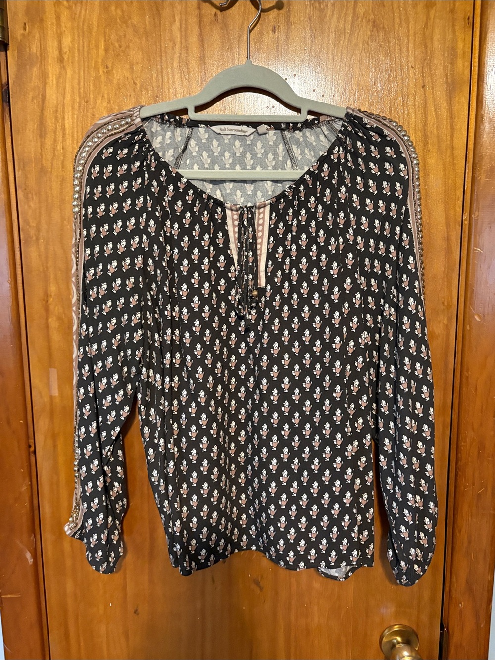 Soft Surroundings Brown Tie-Front Boho Blouse - Size Large
